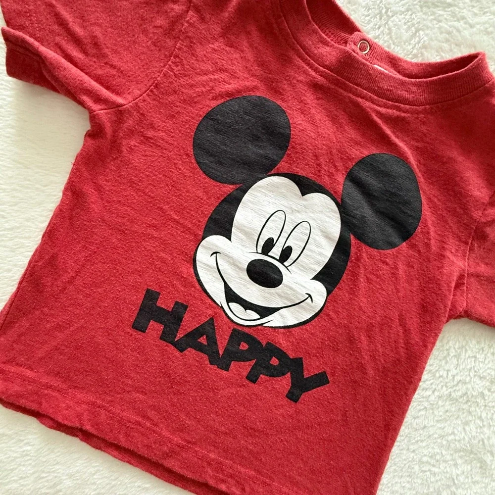 Disney Baby Mickey Mouse Happy Graphic Red Short Sleeve Tee Shirt‎ 12M RN 16435